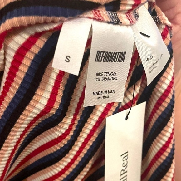 Reformation | Sara Mini Dress Rainbow Ribbed Jersey Knit Hollywood Striped Small - Picture 8 of 12